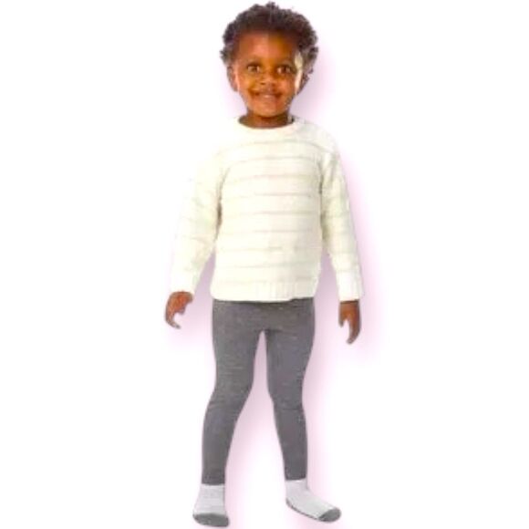 DKNY NEW Cream Sweater & Gray Leggings Set ~ Gold Accent Threads Polka Dots 18m - Picture 7 of 10